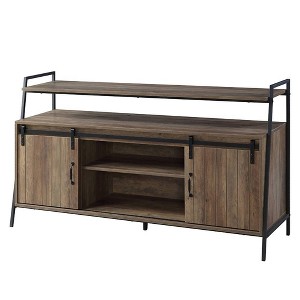 60" Rashawn TV Stand for TVs up to 58" Rustic Oak/Black Finish - Acme Furniture: Industrial Style with Sliding Barn Doors & Open Shelf - 1 of 4
