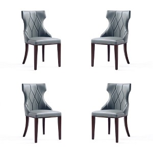 Set of 4 Reine Faux Leather Dining Chairs Pebble Gray - Manhattan Comfort: Modern, Wing-Back, Beechwood Legs - 1 of 4