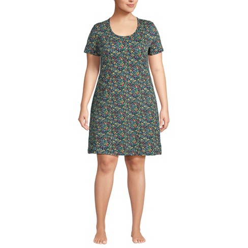 Lands' End Women's Plus Size Cotton Short Sleeve Knee Length Nightgown ...