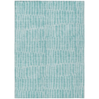 Teal Blue And Aqua Striped Washable Indoor Outdoor Area Rug
