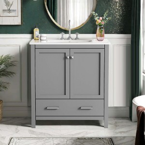 NicBex 30" Bathroom Vanity with Sink, Bathroom Cabinet Storage with 1 Functional Drawers and 1 Spacious Cabinet for Bathroom, Gray - 1 of 4