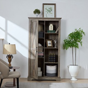 Tall Storage Cabinet With Adjustable Shelves, Farmhouse Barn Door Design Large Storage, Wooden Storage Cabinet For 74 Inch Height-Cuddlewood - 1 of 4