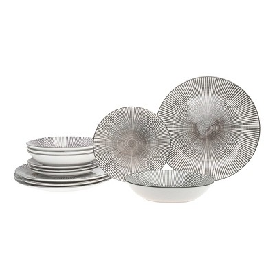 Starburst Gray and White Porcelain 12-Piece Dinnerware Set