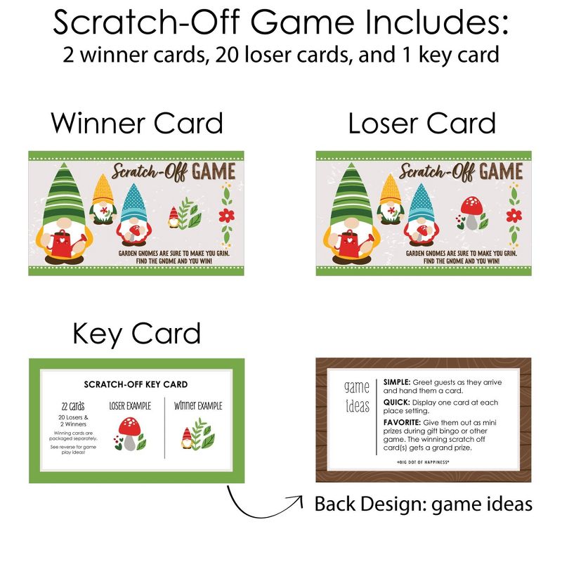 Big Dot of Happiness Garden Gnomes - Forest Gnome Party Game Scratch Off Cards - 22 Count, 5 of 7