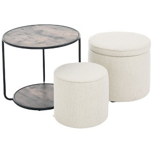 FURNIinspire Ottomans And Benches Multi Functional Combination Set Table Combination And Table Drum Stool Storage Space, Beige, 23.60"*23.60"*19.68" - 1 of 4