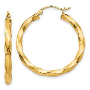 Black Bow Jewelry 3mm x 31mm Polished 14k Yellow Gold Medium Twisted Round Hoop Earrings - 1 of 4