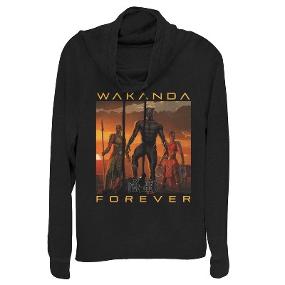 Juniors Womens Marvel Black Panther 2018 Wakanda Forever Cowl Neck Sweatshirt