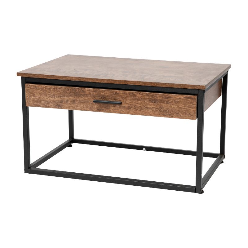 Emma and Oliver Two Piece Modern Industrial Style Nesting Coffee Table Set with Storage Drawer in Walnut Finish with Black Steel Tube Frame, 5 of 13