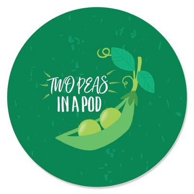 Big Dot of Happiness Double the Fun - Twins Two Peas in a Pod - Baby Shower or First Birthday Party Circle Sticker Labels - 24 Count