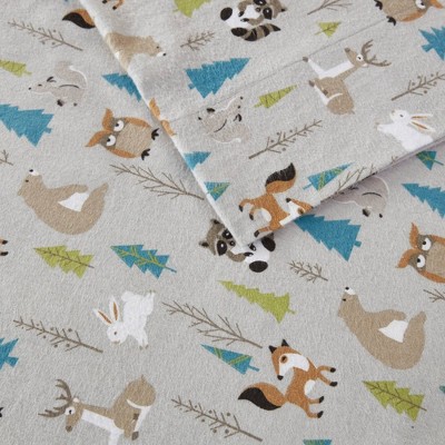 Full Multi Forest Animals Cotton Flannel Sheet Set