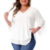 Agnes Orinda Women's Plus Size V Neck 3/4 Sleeve Double Layers Ruffle Chiffon Dressy Casual Blouses - 2 of 4
