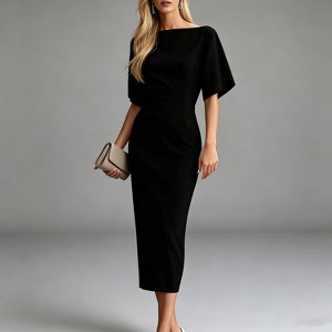 boat neck formal dress Midi Satin Wedding With Brianna Midi Custom (Plus Size) / White By wearing this elegant plus size evening dress Sleeveless Boat Neck Midnight Navy