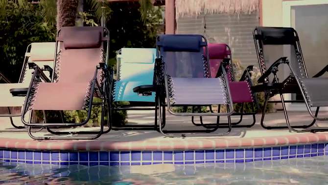 Best Choice Products Set of 2 Zero Gravity Lounge Chair Recliners for Patio, Pool w/ Cup Holder Tray, 2 of 12, play video