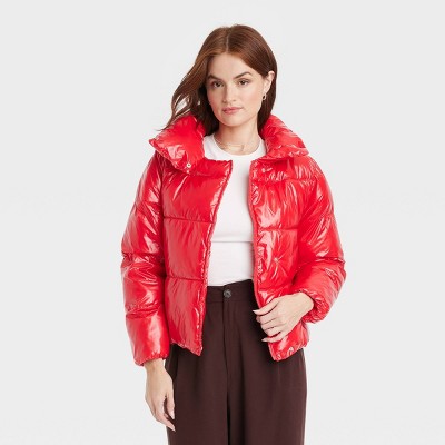 Red shiny hot sale puffer jacket