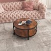 Round Coffee Table with 2-Tier Storage Shelf – Industrial Wood Center Table for Living Room, Small Spaces - 4 of 4