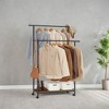 Garment Rack on Wheels, 38.8 Inch Double-Rod Rack for Clothes Hanging, with Shelf in Rustic Brown and Ink Black - 2 of 4