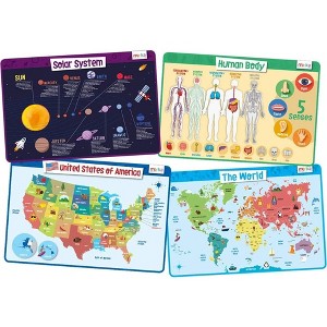 merka 4 Pack Placemats for Kids, Non-Slip, Washable & Reusable Placemats, Solar System, Human Body Chart, Geography, & US Map - 1 of 4