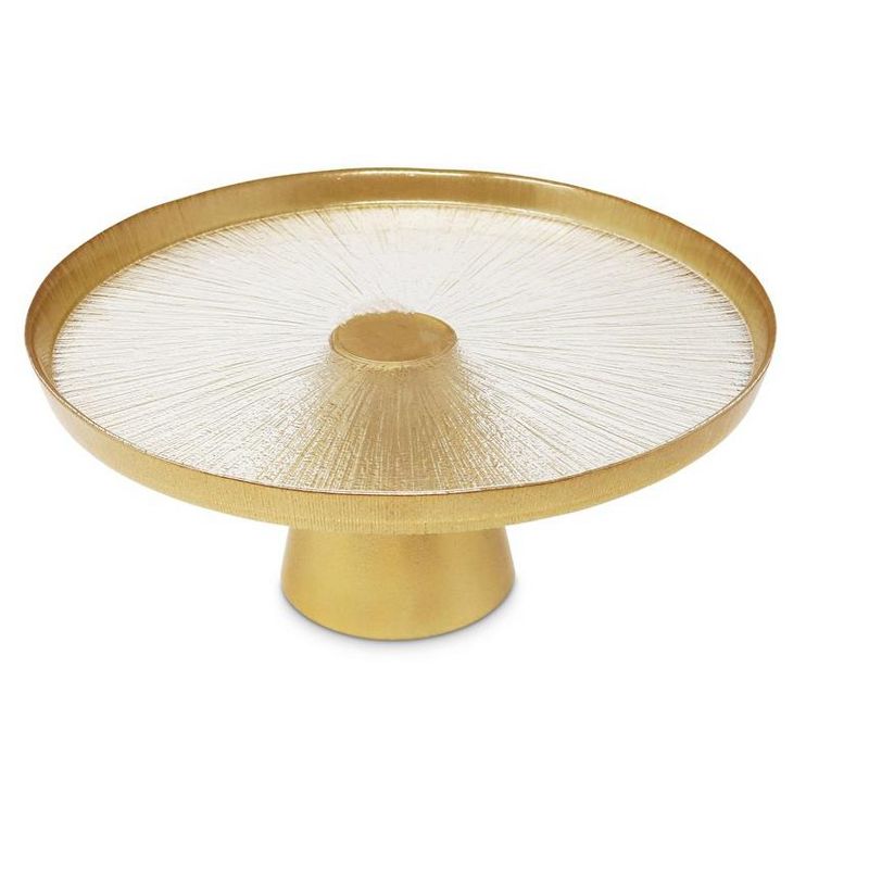 Classic Touch Glass Footed Cake Plate with Gold Rim, 5 of 7