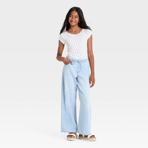 Jeans de tiro medio de pierna extra ancha sin cierre para niñas - art class™ lavado claro 3