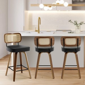 Bekrvio 26"/29" Mid-Century Modern Swivel Bar Stools Set of 1/2/3/4- Faux Leather Upholstered with Back and Bent Wood Legs,Ideal for Kitchen Island - 1 of 4