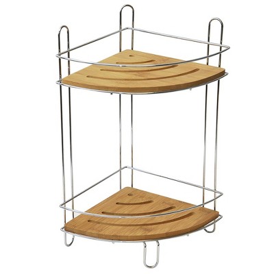 Evideco French Home Goods Corner Bathroom Organizer with 2 Shelves – Bamboo and Metal Storage Tower