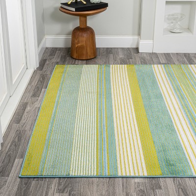 Duxbury Coastal Stripe Green/Blue Synthetic 3x5 Area Rug