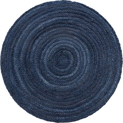 Handmade Navy Blue Braided Jute 3'3" Round Rug