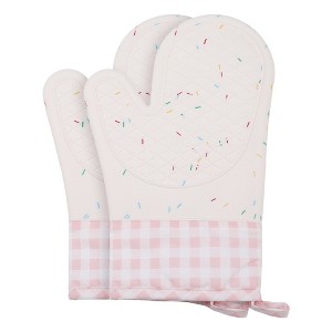 REGALWOVEN Silicone and Cotton Oven Mitts, Heat Resistant and Waterproof Cooking Gloves 2 Pcs Kitchen Mitts - 1 of 4