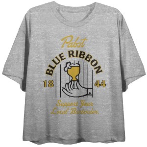 Hand and Beer Support Your Local Bartender 1844 PBR Women's Athletic Heather Gray Crop Top - 1 of 2