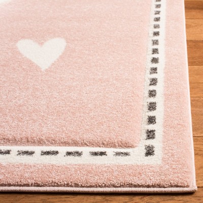 Handmade Pink/Ivory Rectangular Kids Rug, 39" x 63"