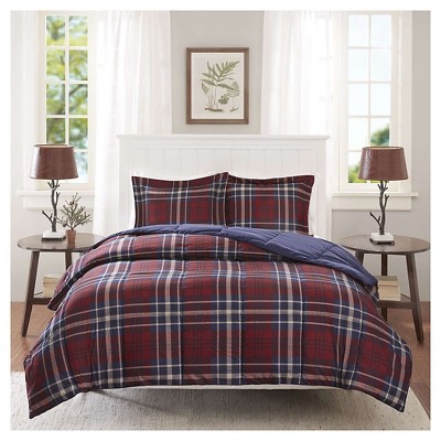 King Red Plaid Microfiber Down Alternative Comforter Set
