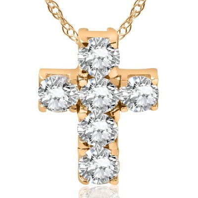Pompeii3 1ct Diamond Cross Pendant 14K Yellow Gold 1/2" Tall