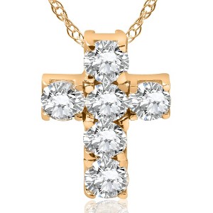 Pompeii3 1ct Diamond Cross Pendant 14K Yellow Gold 1/2" Tall - 1 of 3