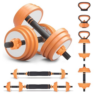 EILISON 3 in 1 Adjustable Barbell, Dumbbells, and Kettlebell Hand Weight Set with Non Slip Handles and 10 Weight Plates, 44 Pounds, Yellow, Pair