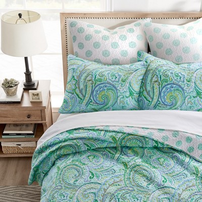 Teal and White Cotton Quilted Euro Shams Set