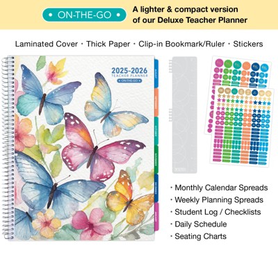 Global Printed Products Lite Teacher AY 2025-2026 Planner - 8.5"x11" (Watercolor Butterflies)