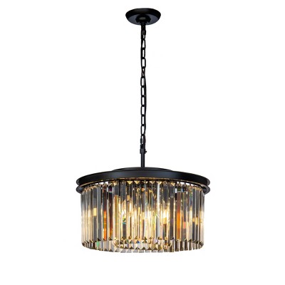 ALOADECOR 9-Lights Modern 20" Matte Black 2-Tier Round Fringe Crystal Chandelier