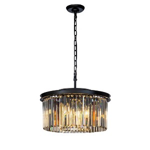 ALOADECOR 9-Lights Modern 20" Matte Black 2-Tier Round Fringe Crystal Chandelier - 1 of 4