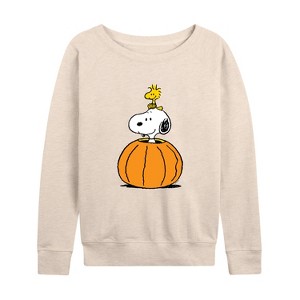 Women's - Peanuts - Snoopy Woodstock Pumpkin Lightweight French Terry Slouchy - 1 of 4