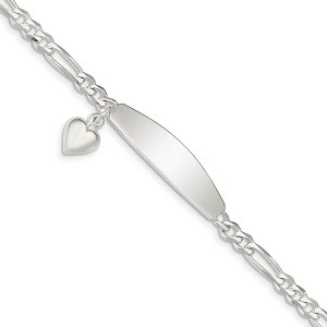Black Bow Jewelry 9mm Sterling Silver Heart Charm Figaro Link I.D. Bracelet, 7 Inch - 1 of 4