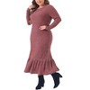 Agnes Orinda Women's Plus Size Long Sleeve Crew Neck Ruffled Hem Ribbed Knit A Line Mixi Dresses - 2 of 4