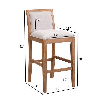 Modern Beige Fabric Counter Stools with Rubberwood Frame, Set of 2