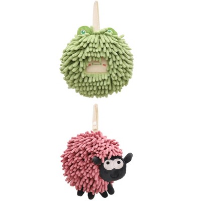 REGALWOVEN Cute Decorative Funny Sheep Shape Fast Drying Hanging Hand Towels 7" x 7" 2 Pcs