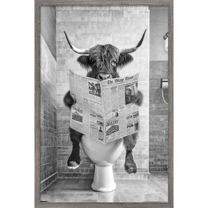Trends International Reinders: Toilet Humor - Highlander Toilet Framed Wall Poster Prints Barnwood Framed Version 14.725" x 22.375" - 1 of 4