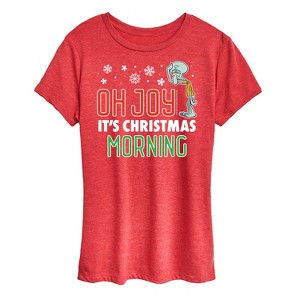 Women's - SpongeBob SquarePants - Oh Joy It's Christmas Morning Short Sleeve Graphic T-Shirt - 1 of 4