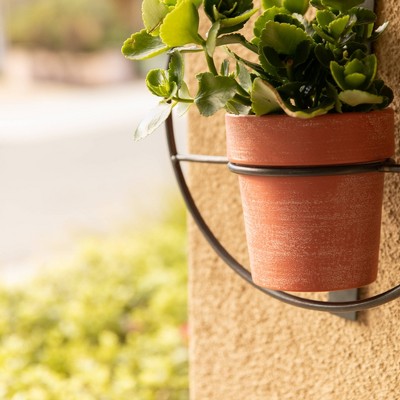 Set of 2 Black Iron Hanging Planters with Terracotta Pots