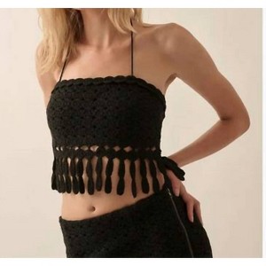 Women's Crotchet Knit Fringe Tube Halter Top - PROMESA - 1 of 4