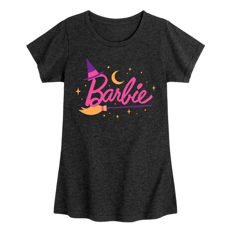 Girls' Barbie Logo Witch Short Sleeve Graphic T-Shirt - Heather Black, 1 of 2