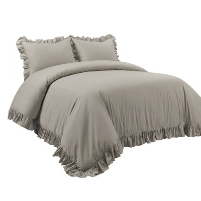Lush Decor Full/Queen 3pc Reyna Cotton Duvet Cover Set Gray - Lush Décor: Ruffled Bedding, 450 Thread Count, OEKO-TEX Certified — фото 6