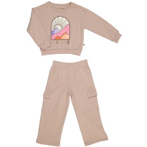 BEARPAW Girls 2pc Graphic Sweatshirt and Wide Leg Cargo Pants Sets - 1 of 2